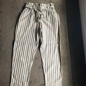 Tan and Black Striped Paper Bag Pants